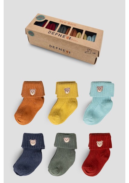 6 Çift Kutulu Hayvan Aksesuarlı Pamuklu Kız Newborn Yeni Doğan ve Bebek Çorabı 0-6 Ay