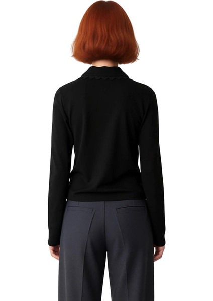 Kadın Polo Yaka Düğmeli Esnek Örme Üst Dantel Yaka Detaylı Kaliteli Şık Rahat Modern Zarif fiyatları