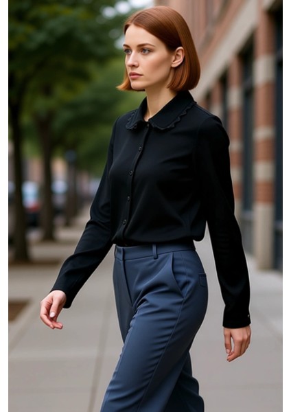 Kadın Polo Yaka Düğmeli Esnek Örme Üst Dantel Yaka Detaylı Kaliteli Şık Rahat Modern Zarif modelleri