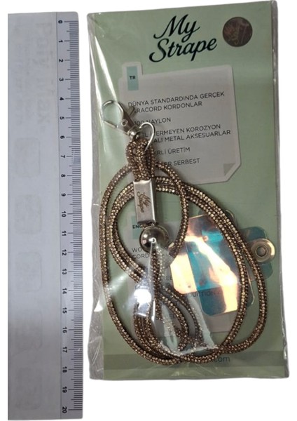 Tüm Kılıflara Uyumlu Gold Taşlı Telefon Boyun Askısı