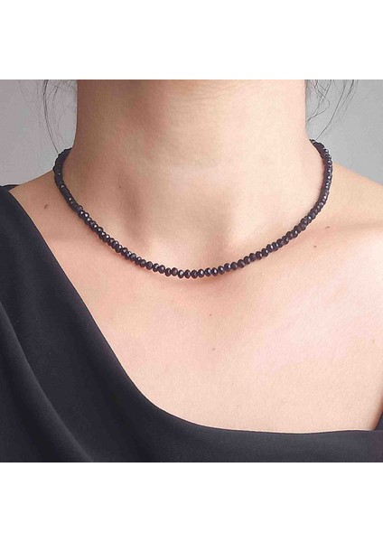 Siyah Faset Kesim Kristal Kolye