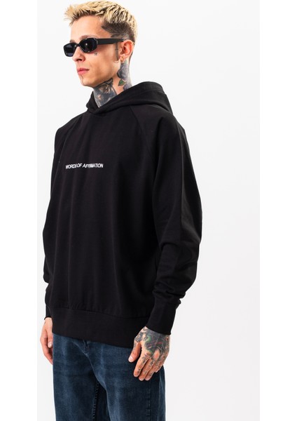 Erkek Siyah Sweatshirt Oversize Kapüşonlu Baskılı Yumusaçık Kumaşlı fiyatları