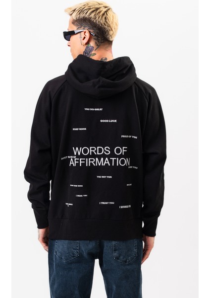 Erkek Siyah Sweatshirt Oversize Kapüşonlu Baskılı Yumusaçık Kumaşlı fırsatları