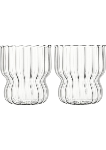 Stil Stripe Cam 2’li Set 310 ml Dayanıklı Borosilikat Kahve ve Sunum Bardağı Pinterest Estetiğinde Çizgili Tasarım, Modern Şeffaf