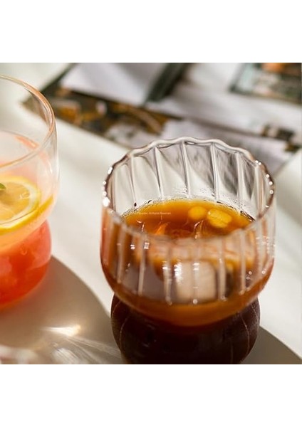 Stil Stripe Cam 2’li Set 310 ml Dayanıklı Borosilikat Kahve ve Sunum Bardağı Pinterest Estetiğinde Çizgili Tasarım, Modern Şeffaf fiyatları