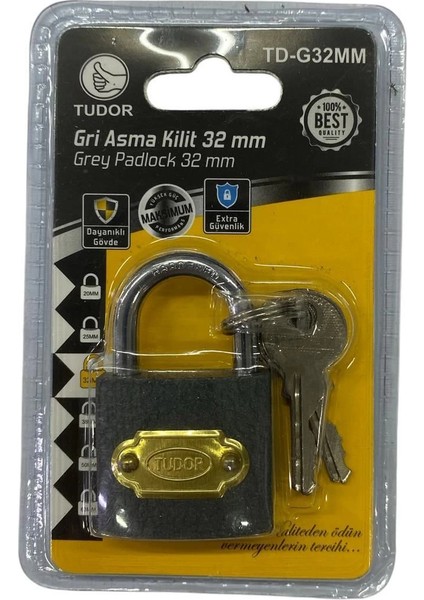 Tudor 32 mm Kısa Gri Asma Kilit