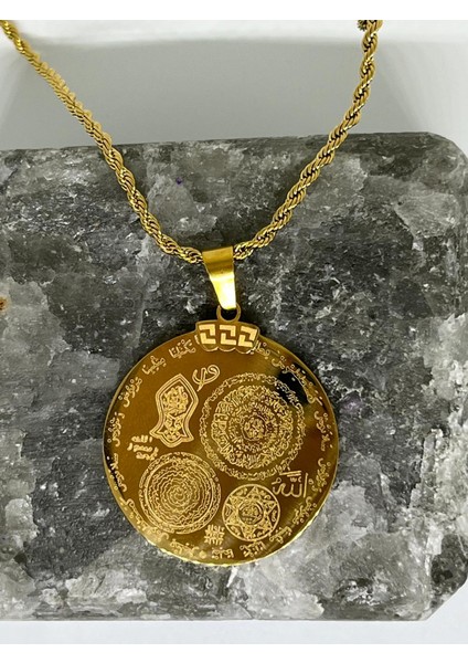 Çelik Koruyucu Zırh Dualı 316L Kararmaz Kolye ve Ayetel Kürsi Yazılı Bileklik 2'li Set Gold Kolye Bileklik indirimleri