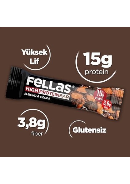Fellas Yüksek Protein Bar, Bademli ve Kakaolu, 45GR x 12 Adet modelleri