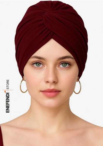 Düğümlü Dış Bone Bordo | Hazır Bağlı Sosyete Yarım Şal Modeli | Tesettür Rahat ve Şık Bone