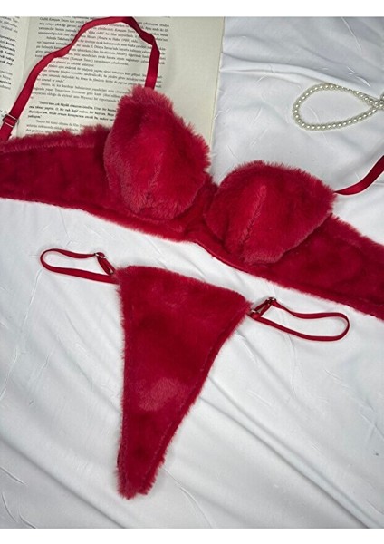 Sevgili - Yılbaşı Kırmızı Peluş Sütyen ve Tanga Takımı - Yumuşak Dokunuşlarla Ateşli Görünüm! fiyatları