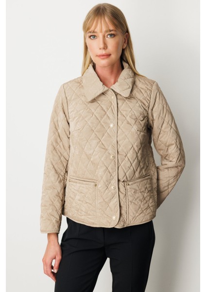 Kadın Içi Polarlı Kapitone Mont 6603 Bej