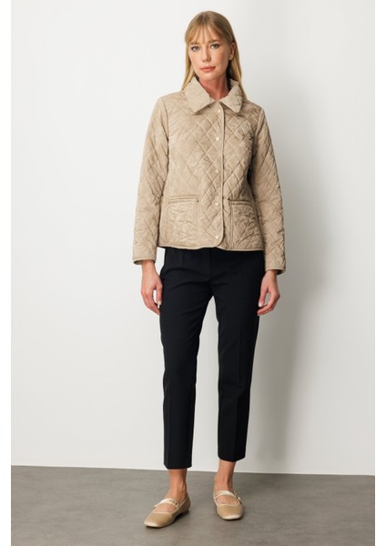 Kadın Içi Polarlı Kapitone Mont 6603 Bej modelleri