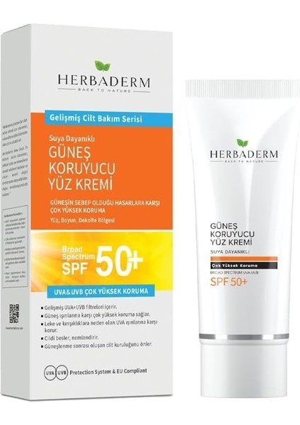 Herbaderm Suya Dayanıklı Güneş Koruyucu Yüz Kremi Uva + Uvb (50+Spf) 75 ml