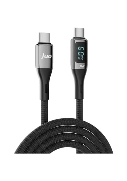 Juo 60W Dijital LED Ekranlı Örgülü USB Type-C To Type-C Hızlı Şarj ve Data Kablosu 1 Metre fiyatları