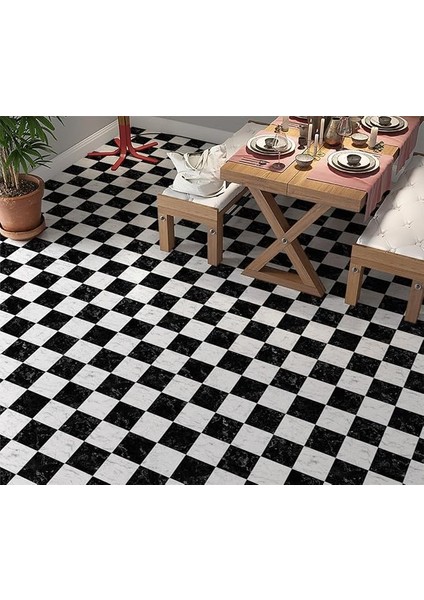 Yer Kaplama Zemin Kaplama Folyosu 65X130 cm Siyah Beyaz Kare Mermer