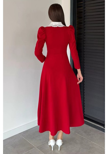 Kadın Dantel Yaka Boydan Düğmeli Triko Elbise P-00018927 fırsatları