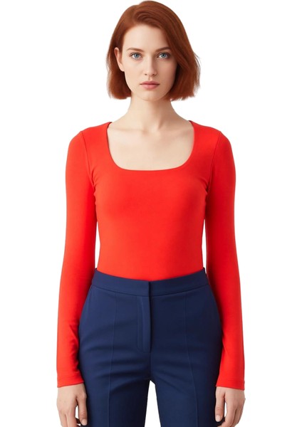 Kadın Slim Fit Kare Yaka Uzun Kollu Örme Üst Kaliteli Şık Rahat Modern Zarif Günlük fiyatları