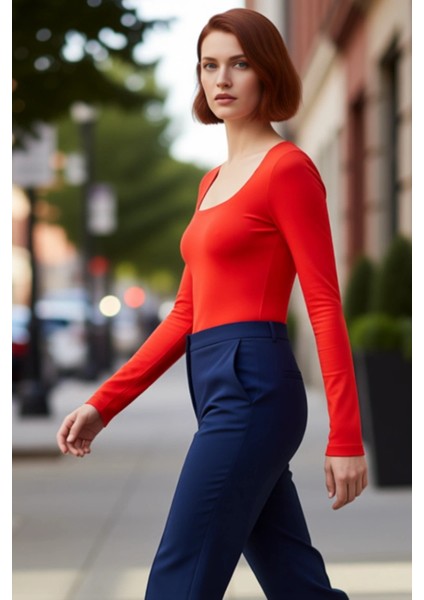 Kadın Slim Fit Kare Yaka Uzun Kollu Örme Üst Kaliteli Şık Rahat Modern Zarif Günlük fırsatları