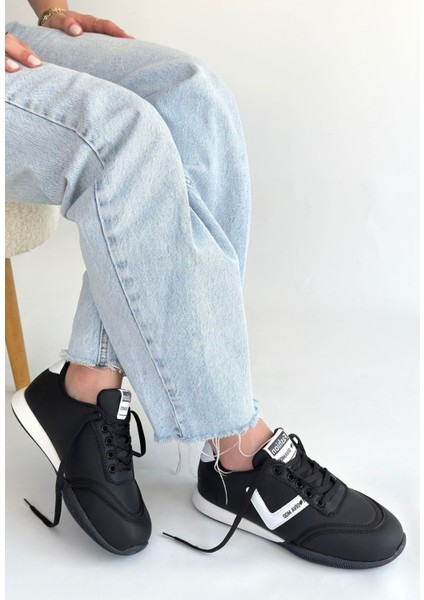 Jowen Siyah Cilt Beyaz Detaylı Bağcıklı Spor Ayakkabı - Lisinya fiyatları