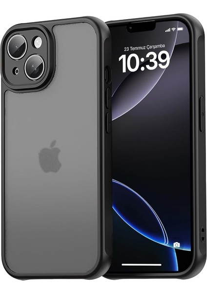iPhone 13 ile Uyumlu Mattcover Serisi Arkası Mat Polikarbonat Kenarları Silikon ve Köşeleri Güçlendirilmiş Kamera Korumalı Ince Silikon Kılıf (Düz, 13)