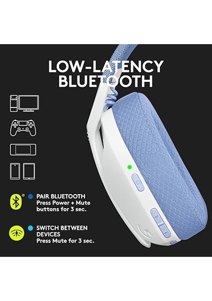G G435 Lıghtspeed Kablosuz Kulak Üstü Oyuncu Kulaklığı, Bluetooth, Dahili Mikrofon, 40 mm Ses Sürücüleri, 165 Gr, 18 Saat Pil Ömrü, Beyaz fırsatları