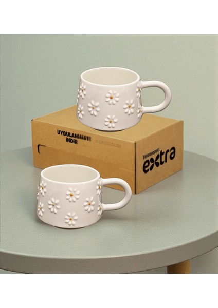 El Yapımı Papatya Desenli Hediyelik Ikili Kupa Seti fiyatları