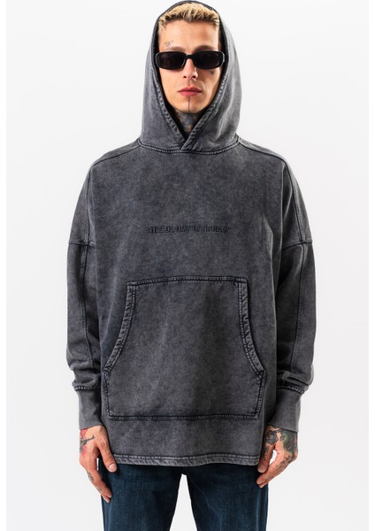 Erkek Antrasit Yıkamalı Oversize Sweatshirt Kapüşonlu fiyatları