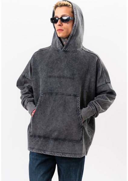 Erkek Antrasit Yıkamalı Oversize Sweatshirt Kapüşonlu fırsatları