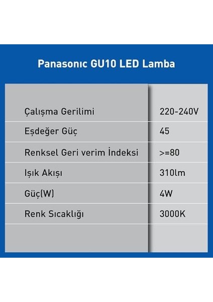 LED GU10, Sıcak Beyaz Işık 4W 310LM 3000K 60° fırsatları
