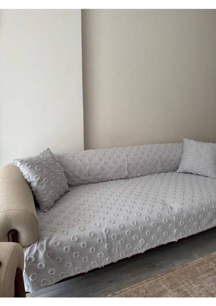 Konik Kırlent Kılıfı Hediyeli 170X210 cm Pamuklu Koltuk Örtüsü Gri modelleri