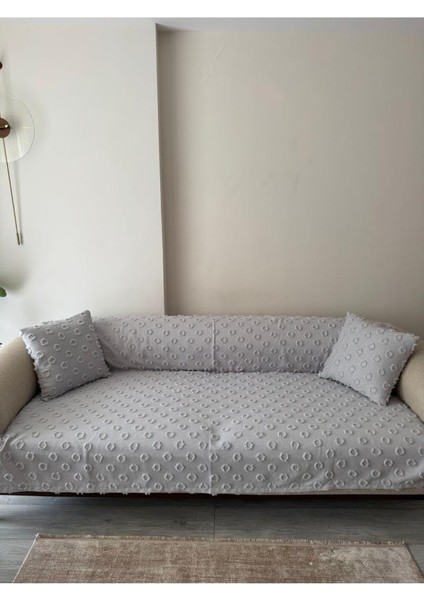 Konik Kırlent Kılıfı Hediyeli 170X210 cm Pamuklu Koltuk Örtüsü Gri fırsatları
