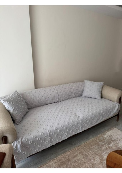 Konik Kırlent Kılıfı Hediyeli 170X210 cm Pamuklu Koltuk Örtüsü Gri indirimleri