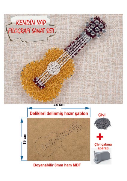 Ip Sanatı Dikkat Geliştirici El Becerisi Çocuk Montessori Eğitimi Filografi Hazır Set Gitar