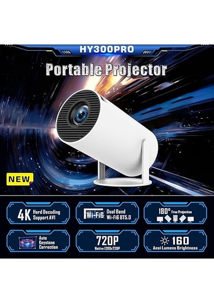 HY300 Projeksiyon Wifi 6 Bt5.0, Android 11.0 Işletim Sistemiyle Desteklenir, Ev Sineması Projeksiyon, Otomatik Kilit Taşı Düzeltme, 23 Inch'e Kadar Ekran Küçültme indirimleri