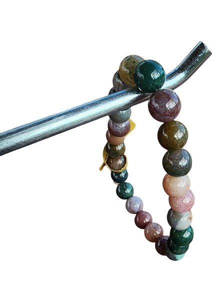 Renkli Elastik Misina Üzerine Yeşil Akik Doğal Taş Bileklik (KODHDT08)