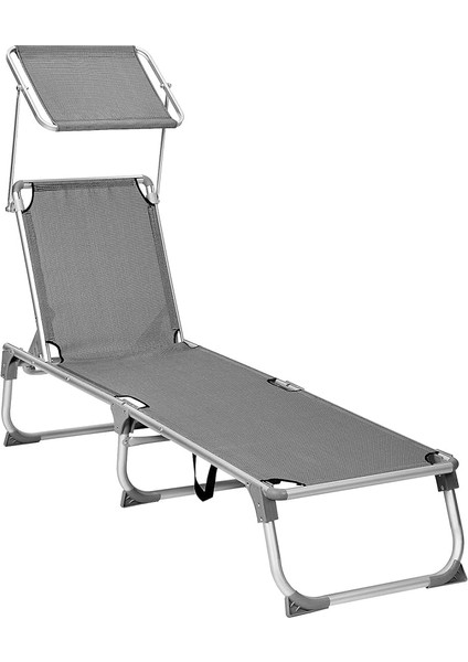 Ayarlanabilir ve Katlanabilir Gölgelikli Şezlong, 55X193X31 Cm, Koyu Gri, GCB19WGV1