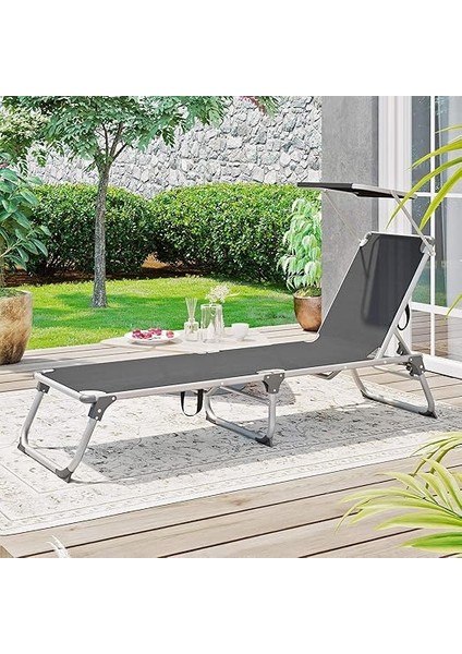 Ayarlanabilir ve Katlanabilir Gölgelikli Şezlong, 55X193X31 Cm, Koyu Gri, GCB19WGV1 fiyatları