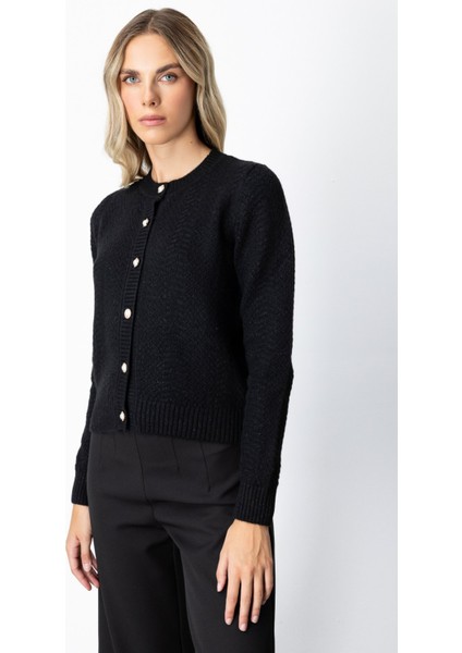 Kadın Düğmeli Sıfır Yaka Hırka 63903 Siyah fiyatları