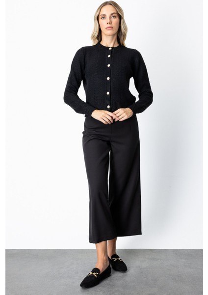 Kadın Düğmeli Sıfır Yaka Hırka 63903 Siyah modelleri