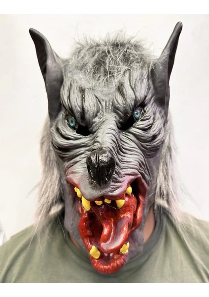 Bfs Kafaya Tam Geçmeli Lateks Dil Çıkaran Mavi Gözlü Kurt Maskesi