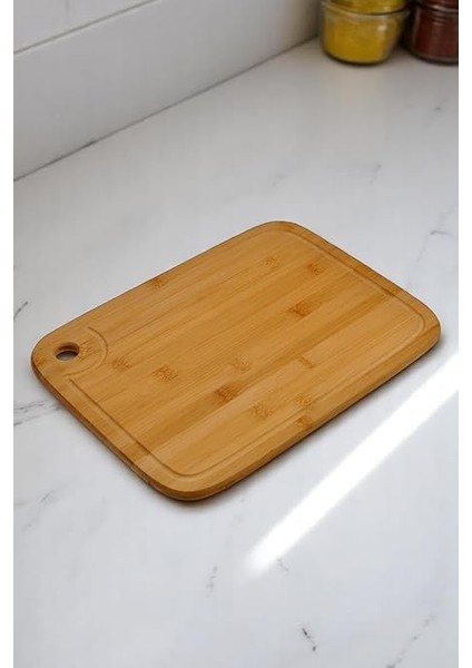 Golden Bambu Serisi Oluklu Antibakteriel Yıkanabilir Bambu 36X26 cm Doğrama Tahtası, Kaşık ve Spatula, Tahta Kevgir, 4'lü Set indirimleri