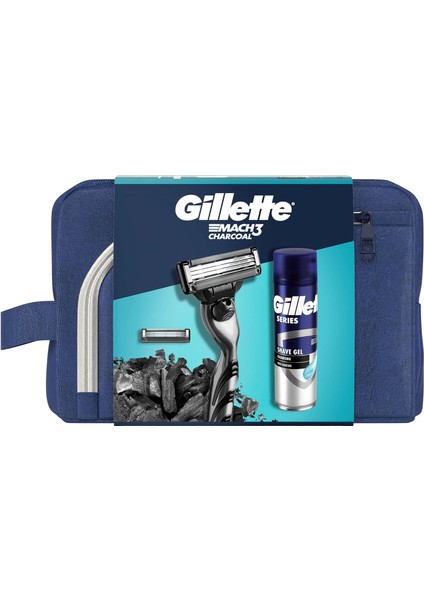 Gillette Mach3 Charcoal 2up & Charcoal Series Jel 200 ml & Çanta