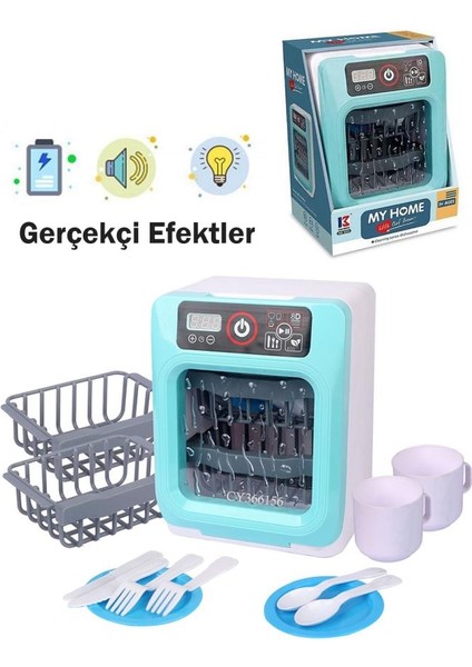 Pilli Işıklı Sesli Aparatlı Eğitici Evcilik Oyuncak Bulaşık Makinesi