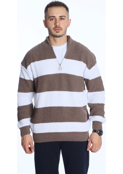 Parçalı Selanik Yarım Fermuar Kazak Kahve fiyatları