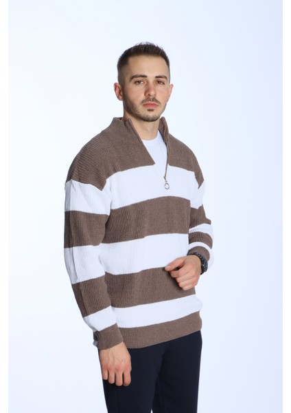 Parçalı Selanik Yarım Fermuar Kazak Kahve fırsatları