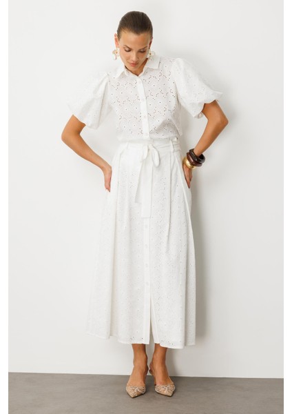 Pamuklu Fisto Uzun Etek-Kemık