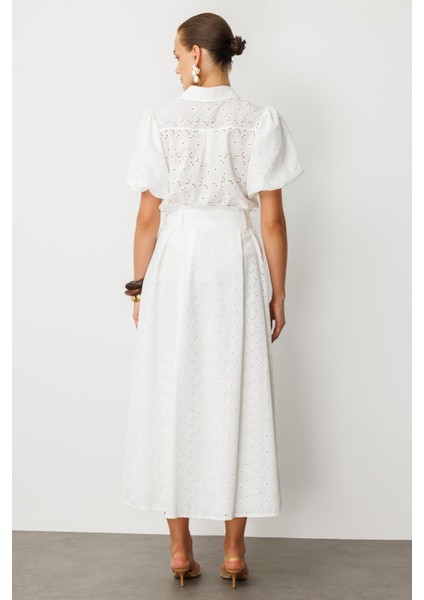 Pamuklu Fisto Uzun Etek-Kemık