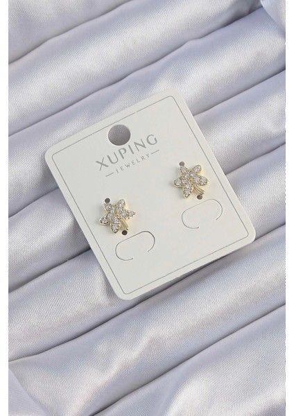 Bfs Xuping Gold Renk Zirkon Taşlı Yaprak Küpe