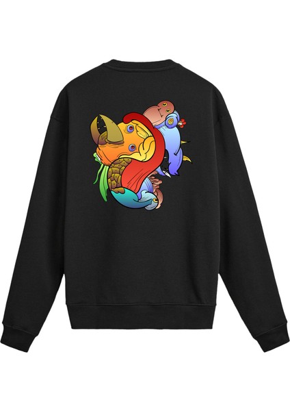 Sırt Baskılı Renkli Soyut Karakter Tasarımlı Sweatshirt