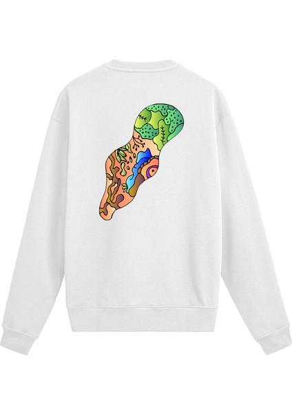 Sırt Baskılı Renkli Doğa Formları Tasarımlı Sweatshirt
